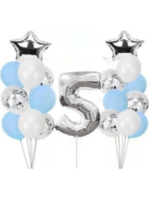 İstoç Parti 5 Yaş Konfetili Şeffaf Balon Doğum Günü Parti Seti