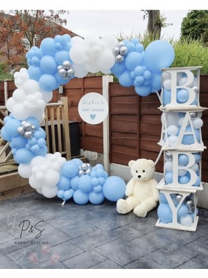 İstoç Parti Krom Gümüş Makaron Mavi Pastel Beyaz Balon Zinciri 100 Adet