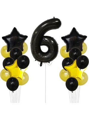 İstoç Parti Sarı Gold Folyo Balon Rakam Set Dogum Günü Süsü 6 Yaş