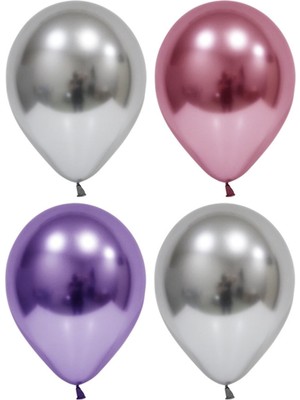 İstoç Parti Gümüş-Pembe-Mor Krom Balon 50 Adet