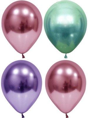 İstoç Parti Pembe-Mor-Yeşil Krom Balon 10 Adet