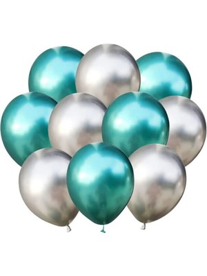 İstoç Parti Gümüş-Yeşil Krom Balon 10 Adet