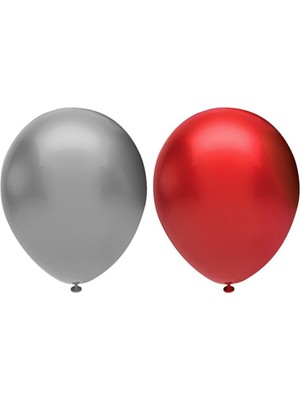 İstoç Parti Metalik Balon Seti 50 Adet ( Kırmızı, Gümüş)