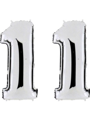 İstoç Parti 11 Yaş Sayı Folyo Balon Gümüş 40 Inç 100 cm