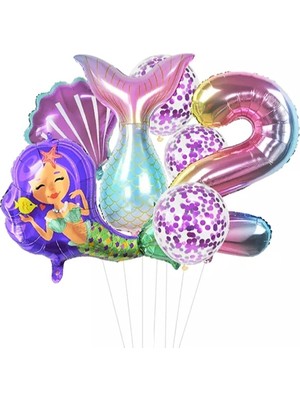 İstoç Parti Deniz Kızı Kuyruğu Deniz Kabuğu Rakam Balon Seti 2 Yaş