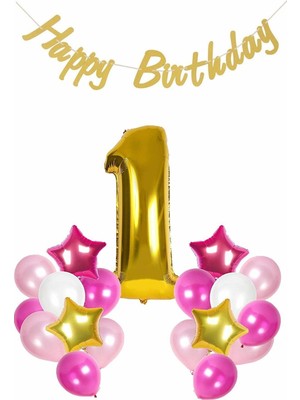 İstoç Parti Doğum Günü 1 Yaş Happy Birthday Pembe Parti Seti