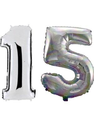 İstoç Parti 15 Yaş Sayı Folyo Balon Gümüş 40 Inç 100 cm