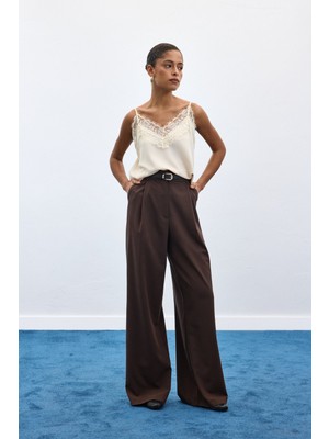 Sateen Lena Palazzo Pantolon - Kahve
