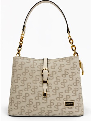 Louisiana Polo Silver Polo Kadın Çanta Monogram Desenli Taş-Kemık 974