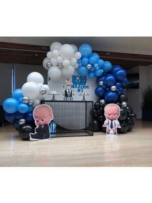 İstoç Parti Krom Gümüş Siyah Gece Mavisi Beyaz ve Pastel Mavi Balon Seti 50 Adet
