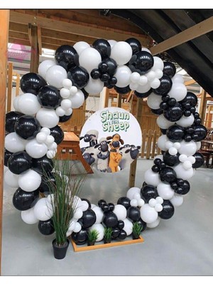 İstoç Parti Pastel Siyah ve Beyaz Balon Zinciri 70 Adet + 5 mt Balon Zinciri