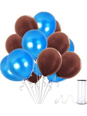 İstoç Parti Kahverengi - Koyu Mavi Metalik Balon 70 Adet+ 5 mt Balon Zinciri