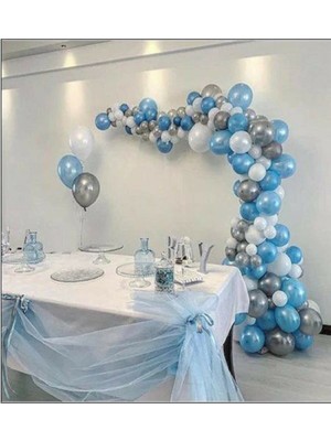İstoç Parti 50 Adet 12 Inç Metalik Parti Balonu Metalik Mavi -Metalik Beyaz - Metalik Gümüş + 5 mt Balon Zinciri