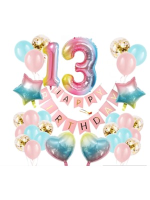 İstoç Parti Renkli Folyo Balon Rakam Set Dogum Günü Süsü Yaş 13