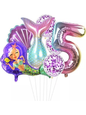 İstoç Parti Deniz Kızı Kuyruğu Deniz Kabuğu Rakam Balon Seti 5 Yaş