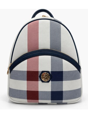 Louisiana Polo Silver Polo Kadın Sırt Çantası Ekose Beyaz-Lacivert 945