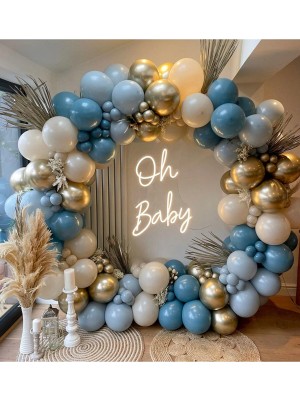 İstoç Parti Krom Gold Derin Okyanus Fırtına Mavisi ve Sütlü Kahve Balon Seti 50 Adet
