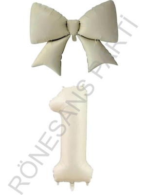 İstoç Parti Krem Renk Fiyonk Rakam Folyo Balon Seti Yaş 1