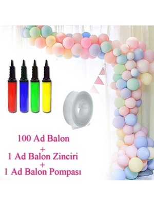 İstoç Parti Makaron Pastel Balon + Balon Zinciri ve Pompa Seti Soft Balon 60 Adet