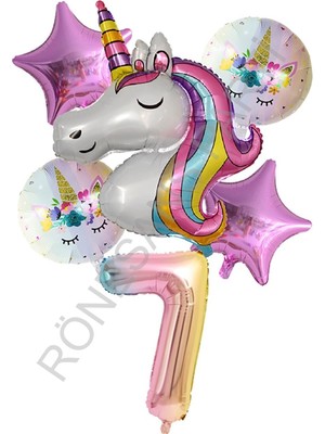 İstoç Parti Unicorn Rakam At Yıldız Doğum Günü Parti Seti Yaş-7