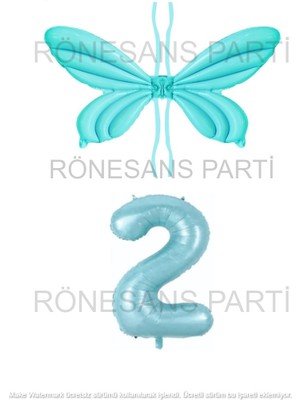 İstoç Parti Mavi Renk Melek Kanadı Folyo Balon ve Rakam Folyo Balon Seti Yaş 2