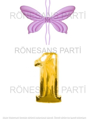 İstoç Parti Mor Renk Melek Kanadı Folyo Balon ve Rakam Folyo Balon Seti Yaş 1