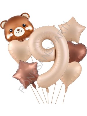 İstoç Parti Ayı Kafa Rakam Kalp Yıldız Folyo Balon Seti Yaş-9