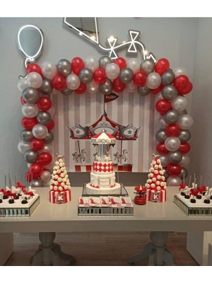 İstoç Parti 50 Adet Metalik Balon (Kırmızı-Gümüş-Beyaz Karışık)+ 5 mt Balon Zinciri