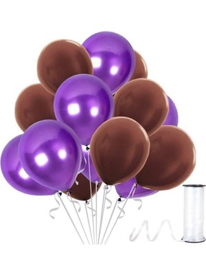 İstoç Parti Kahverengi - Mor Metalik Balon 50 Adet+ 5 mt Balon Zinciri