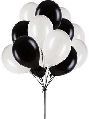İstoç Parti 50 Adet 12 Inç Parti Balonu Metalik Beyaz Pastel Siyah
