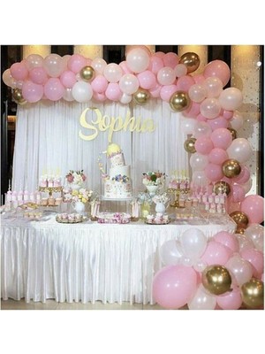 İstoç Parti 50 Adet Metalik Balon ve Balon Zinciri (Krom Altın, Beyaz, Pembe Karışık) Konsept Balon Seti