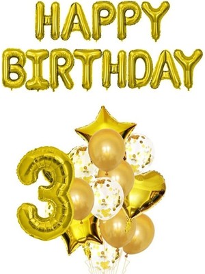 İstoç Parti Happy Bırthday Doğum Günü ve 3 Yaş Balon Seti