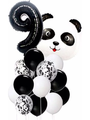 İstoç Parti Panda Temalı Siyah Renk Duğum Günü Parti Seti Yaş 9