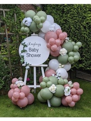 İstoç Parti Küf Yeşili Toz Pembe ve Beyaz Balon Seti 50 Adet