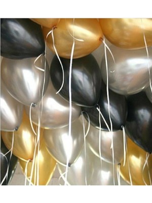İstoç Parti 30 Adet 12 Inç Parti Balonu Metalik Gold -Metalik Gümüş Pastel Siyah
