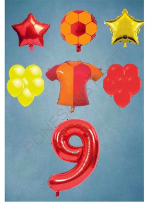 İstoç Parti Taraftar Sarı Kırmızı Doğum Günü Balon Seti Yaş-9