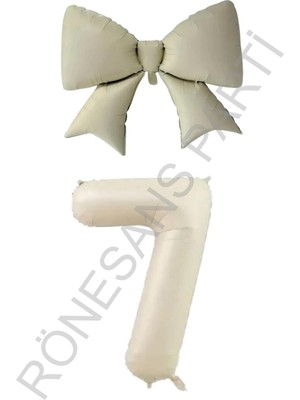 İstoç Parti Krem Renk Fiyonk Rakam Folyo Balon Seti Yaş 7