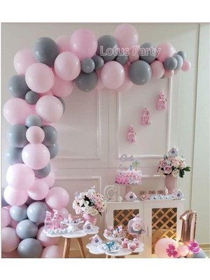 İstoç Parti Pastel Pembe Gri Balon 60 Adet + 5 Mt. Balon Zinciri
