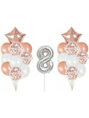 İstoç Parti Konfetili Şeffaf Balon Seti Doğum Günü Parti Set 8 Yaş