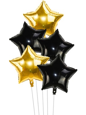 İstoç Parti Siyah Altın Yıldız Folyo Balon Set 45 cm 5'li