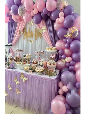 İstoç Parti 100 Adet Şeffaf Pullu Lila Pembe Balon Zincir Seti Dogum Günü Balonu