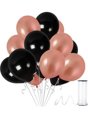 İstoç Parti 40 Adet Rose Gold Siyah Balon Konsepti