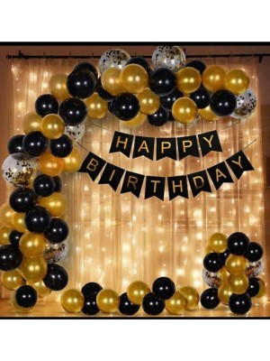 İstoç Parti Happy Bırthday Banner ve Doğum Günü Balon ve Balon Zincir Set