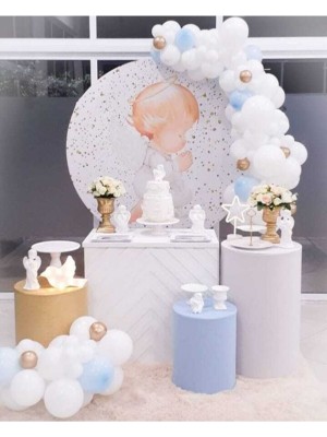 İstoç Parti Pastel Beyaz -Mavi - Krom Gold Balon Zinciri  100 Adet