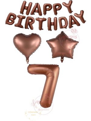 İstoç Parti Istoç Parti Kahverengi Renk Happy Bırthday Rakam Kalp Yıldız Folyo Balon Seti Yaş 7