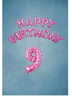 İstoç Parti Pembe Puanlı Happy Bırthday ve Rakam Folyo Balon Seti Yaş 9