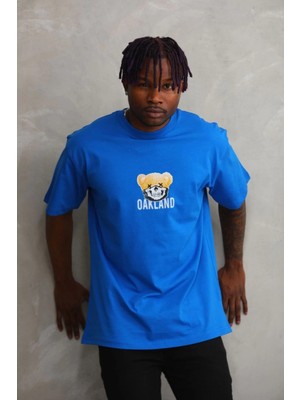 Unisex Baskılı Oversize T-Shirt - Mavi