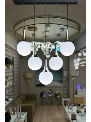 Minimal  Rains Linear Silver Chrome 5'li Beyaz Cam Avize