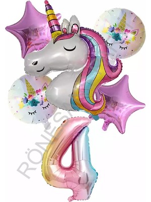İstoç Parti Unicorn Rakam At Yıldız Doğum Günü Parti Seti Yaş-4