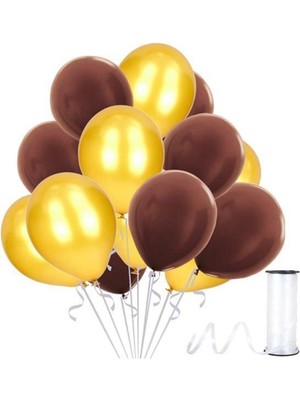 İstoç Parti Kahverengi - Gold Metalik Balon 70 Adet+ 5 mt Balon Zinciri